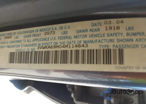 2004 Volkswagen Jetta Gl from USA, damaged, VIN 3VWRA69M04M114643